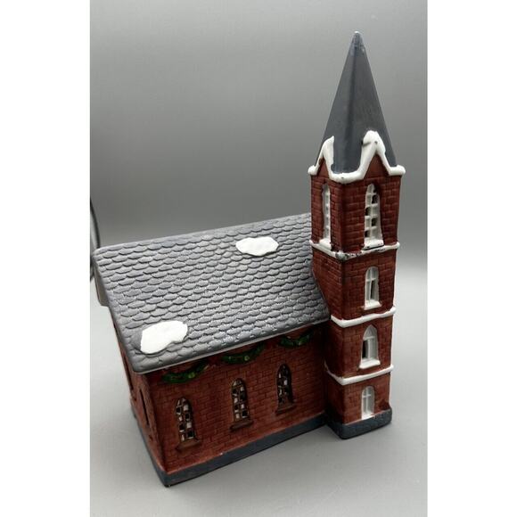 Church Brick Red Dickens Christmas Village Holiday Expressions 1991 China - Picture 5 of 11